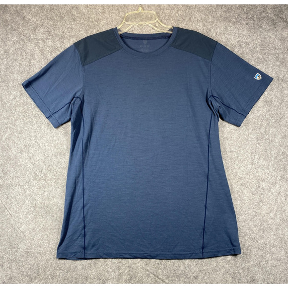 Kuhl Shirt Mens Medium Blue Short Sleeve Merino Wool Blend Performance Outdoor - Picture 1 of 12